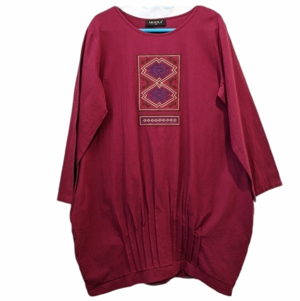 Gracilla Burgundy Boho Dress 3XL Lagenlook SEE MEASUREMENT